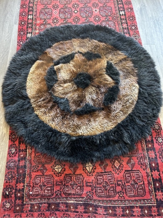 Vintage Other - Vintage 1970’s Handmade Real Fur Patchwork Round Rug 50” Brown Black Lodge Decor